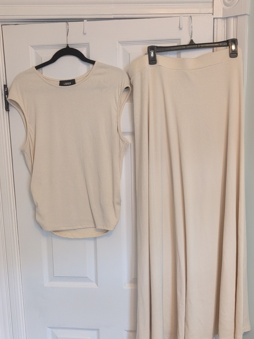 Cider Cream Maxi Skirt with Matching Top - Flowing Neutral Set